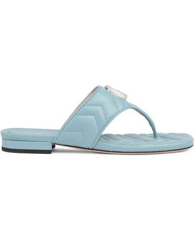 Gucci Leather Double G Thong Sandals - Blue
