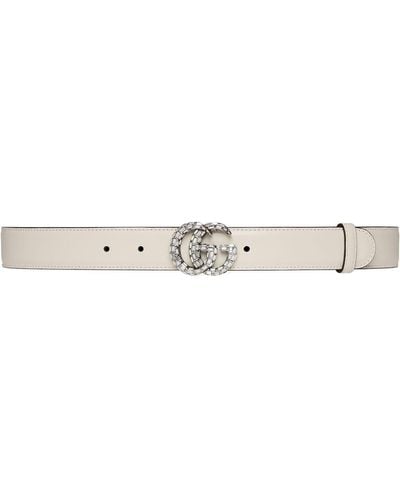 Gucci Thin Embellished Gg Marmont Belt - White