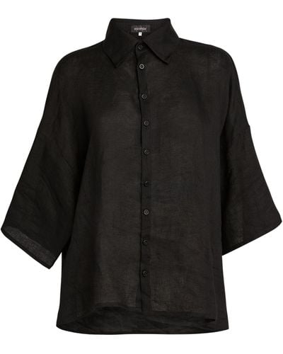 Eskandar Linen Dropped Shoulder A-line Shirt - Black