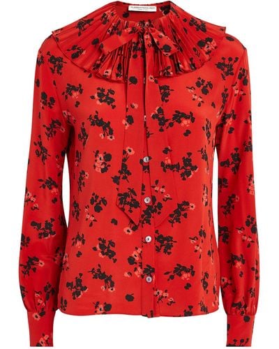 Alessandra Rich Silk Floral Pussybow Blouse - Red