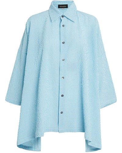 Eskandar Cotton Gingham Seersucker Shirt - Blue