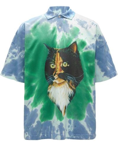 JW Anderson Cotton Cat Print Polo Shirt - Green