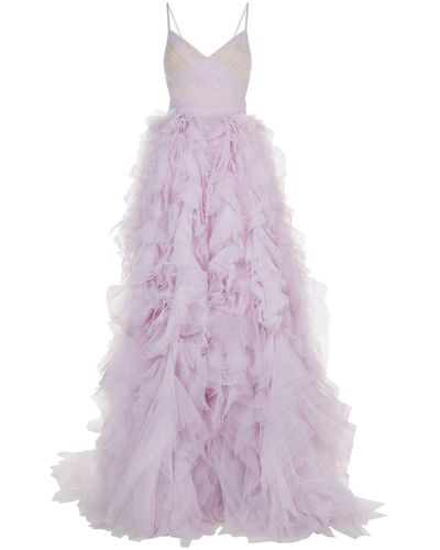 Monique Lhuillier Tulle Ruffle Gown - Purple