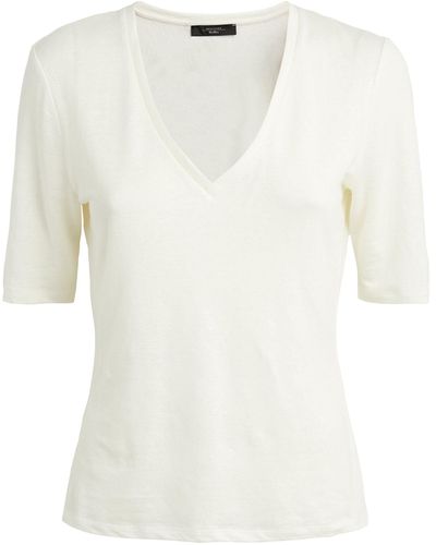 Weekend by Maxmara Stretch-linen V-neck T-shirt - White
