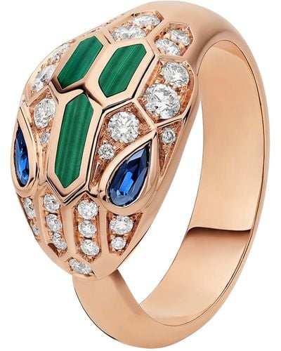 BVLGARI Rose Gold, Diamond, Sapphire And Malachite Serpenti Ring - Metallic