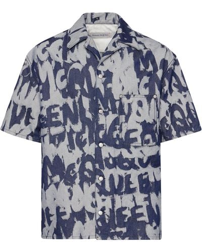 Alexander McQueen Denim All-over Print Short-sleeve Shirt - Blue