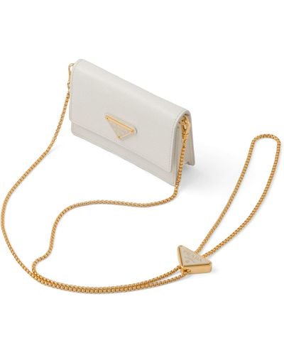 Prada Saffiano Leather Card Holder On Chain - White
