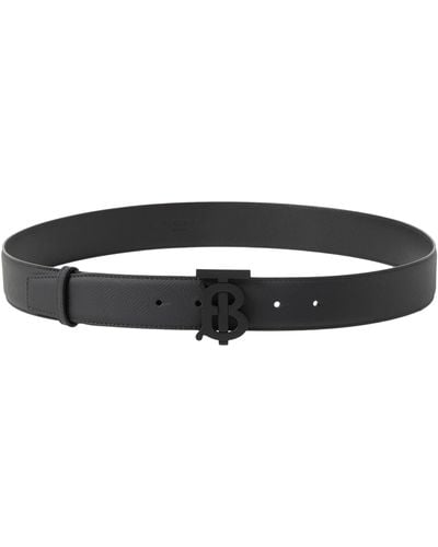 Burberry Leather Monogram-buckle Belt - Black