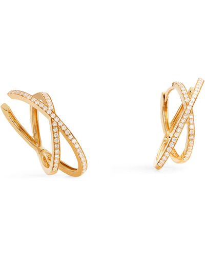 Eva Fehren Medium Yellow Gold And Diamond Orbit X Hoop Earrings - Metallic