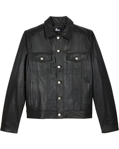 The Kooples Leather Shirt Jacket - Black