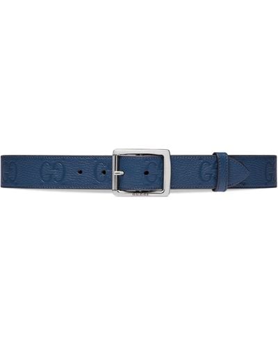 Gucci Leather Gg Belt - Blue