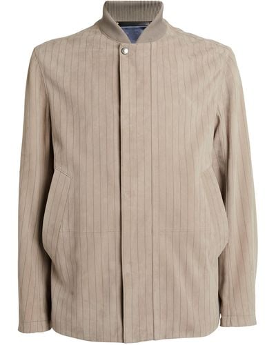 Paul Smith Suede Striped Bomber Jacket - Natural