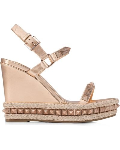 Christian Louboutin Pyraclou Embellished Wedge Sandals 110 - Natural