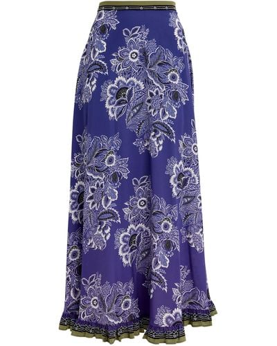 Etro Silk Floral Ruffle Midi Skirt - Purple
