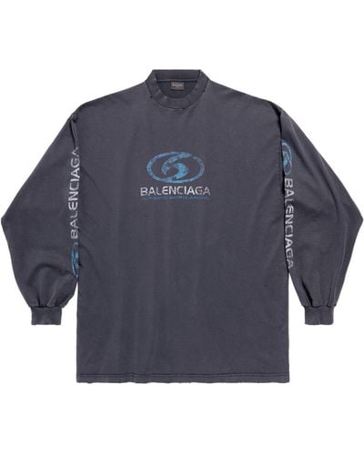 Balenciaga Cotton Logo Long-sleeve T-shirt - Blue