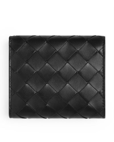 Bottega Veneta Leather Intrecciato Trifold Wallet - Black