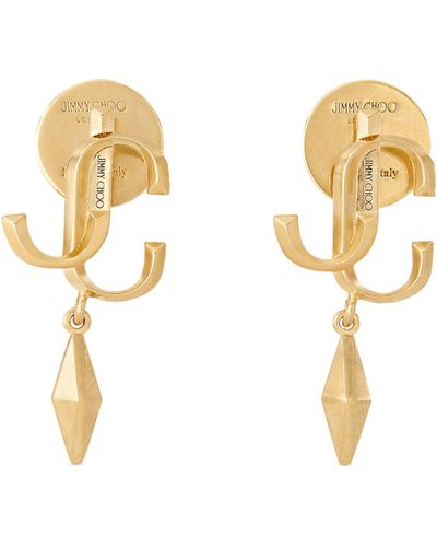 Jimmy Choo Diamond Jc Logo-embellished -tone Brass Earrings - Metallic