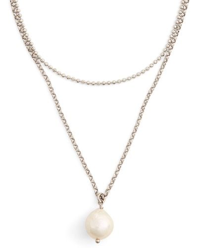 Giorgio Armani Sterling Silver And Pearl Chain Necklace - Metallic