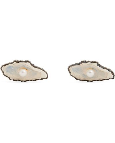 Deakin & Francis Sterling Silver Oyster Pearl Cufflinks - Natural