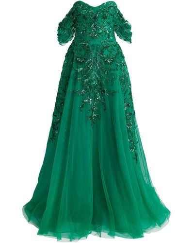 Zuhair Murad Embellished Off-the-shoulder Gown - Green