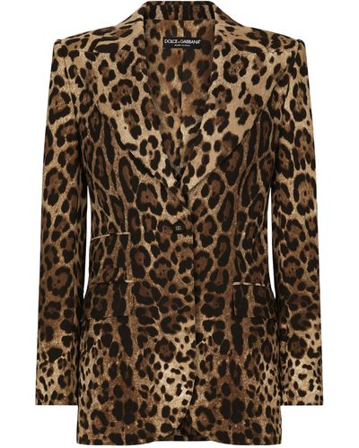 Dolce & Gabbana Longline Leopard Print Blazer - Brown