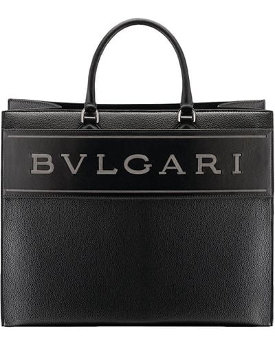 BVLGARI Large Leather Logo Tote Bag - Black