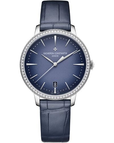 Vacheron Constantin White Gold And Diamond Patrimony Self-winding Watch 36.5mm - Blue