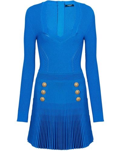 Balmain Ribbed Mini Dress - Blue