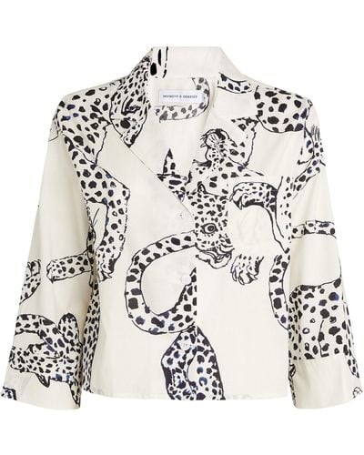Desmond & Dempsey Jaguar Print Pajama Shirt - Natural
