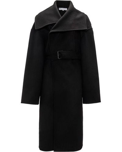 JW Anderson Asymmetric Wool Wrap Coat - Black