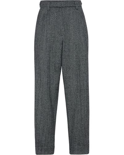 Brunello Cucinelli Virgin Wool-blend Baggy Tailored Trousers - Grey