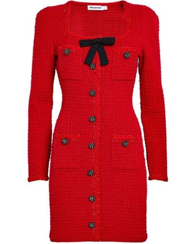 Self-Portrait Knitted Bow-detail Mini Dress - Red