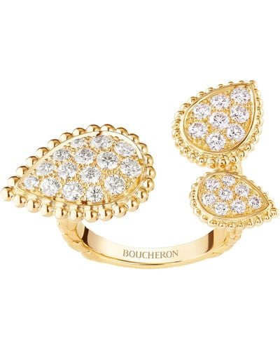 Boucheron Yellow Gold And Diamond Serpent Bohème Three Motifs Ring - Metallic