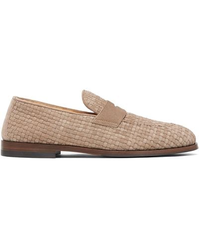 Brunello Cucinelli Woven Suede Loafers - Natural