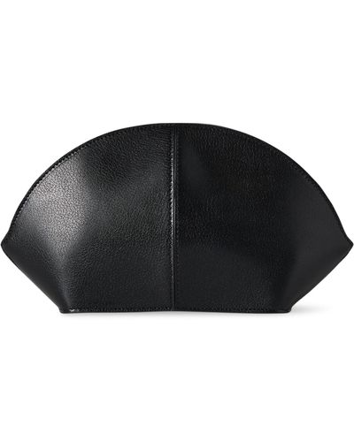 The Row Small Leather Mel Clutch Bag - Black