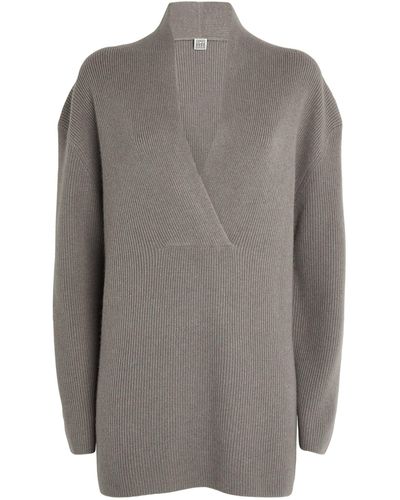 Totême Wool-cashmere V-neck Jumper - Grey