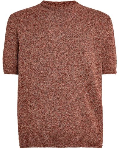 Corneliani Cotton-linen Mouliné Knit T-shirt - Brown