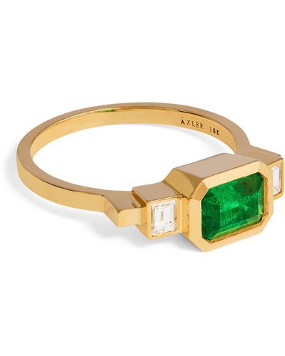 Azlee Yellow Gold, Diamond And Emerald Ring (size 7)
