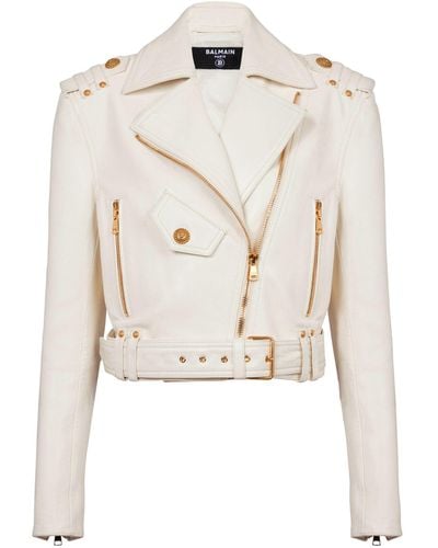 Balmain Leather Biker Jacket - White