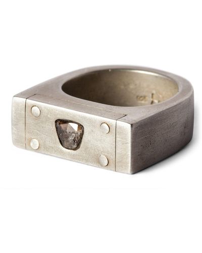 Parts Of 4 Acid-treated Sterling Silver And Diamond Plate Ring - Grey