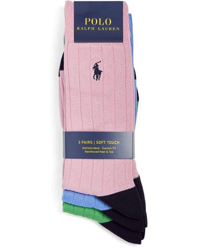 Polo Ralph Lauren Ribbed Polo Pony Crew Socks (pack Of 3) - Pink
