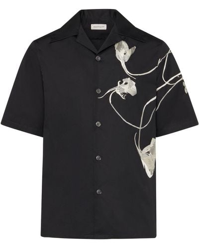 Alexander McQueen Embroidered Hawaiian Shirt - Black