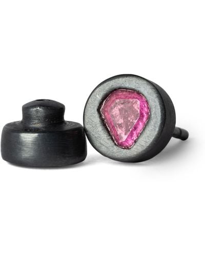 Parts Of 4 Oxidised Sterling Silver And Ruby Single Stud Earring - Grey
