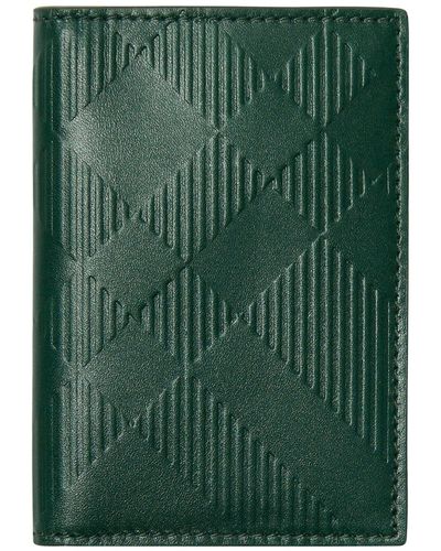 Burberry Leather Check Folding Card Holder - Green