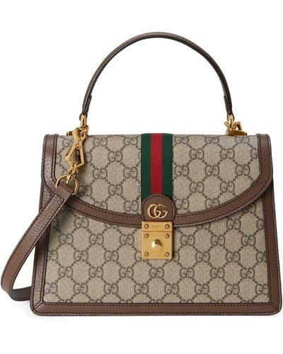 Gucci Small Leather-trim Ophidia Gg Top-handle Bag - Brown