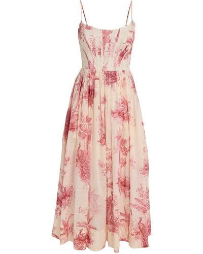 Zimmermann Cotton Printed Waverly Midi Dress - Pink