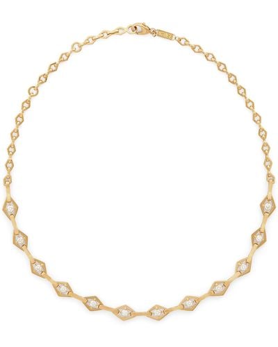 Azlee Yellow Gold And Diamond Lozenge Necklace - Metallic