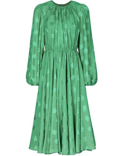 Dolce & Gabbana Silk Monogram Midi Dress - Green