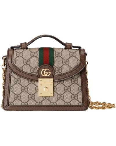 Gucci Mini Canvas Ophidia Gg Top-handle Bag - Brown