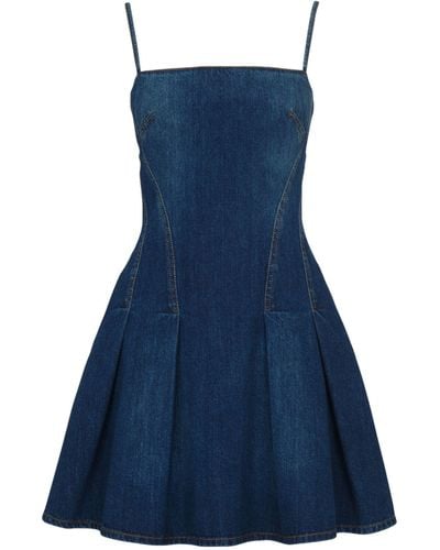 Alexander McQueen Denim Pleated Mini Dress - Blue